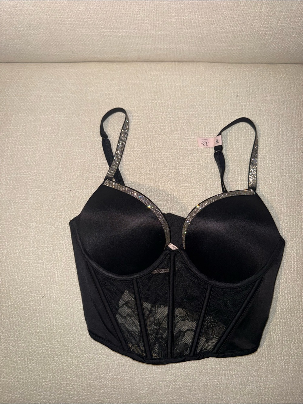 Victoria’s Secret Black Longline Bustier with Sparkle Trim